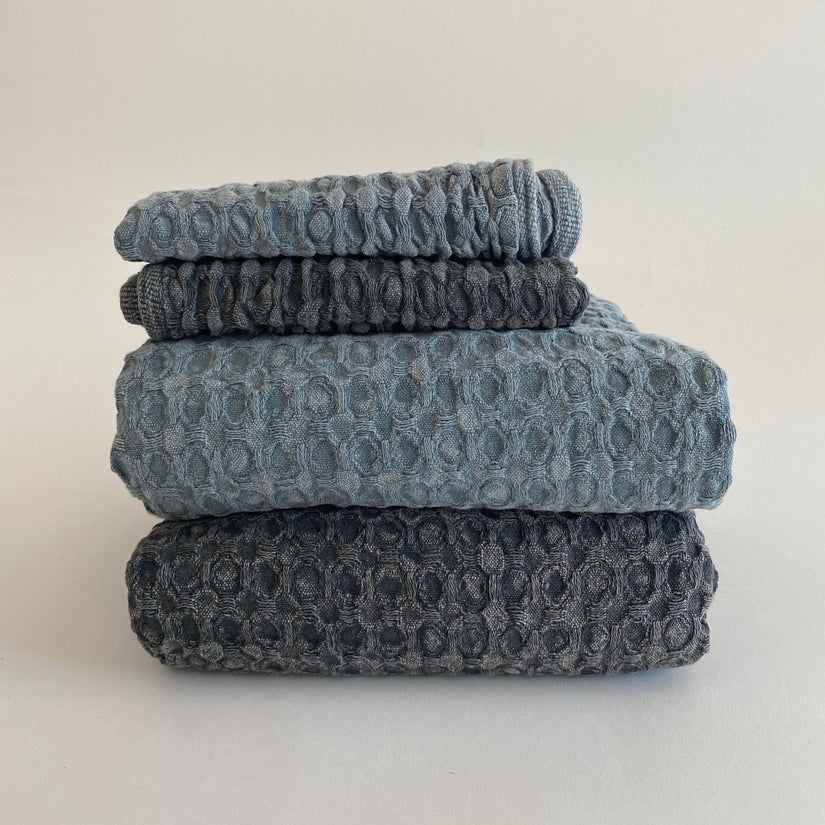 Stonewashed Soft Cotton Waffle Knit Bath Towels